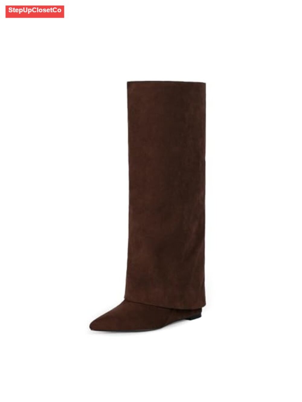 Wedge Heel Knee High Fold Over Boots Pointed Toe Slouchy Tall Boots